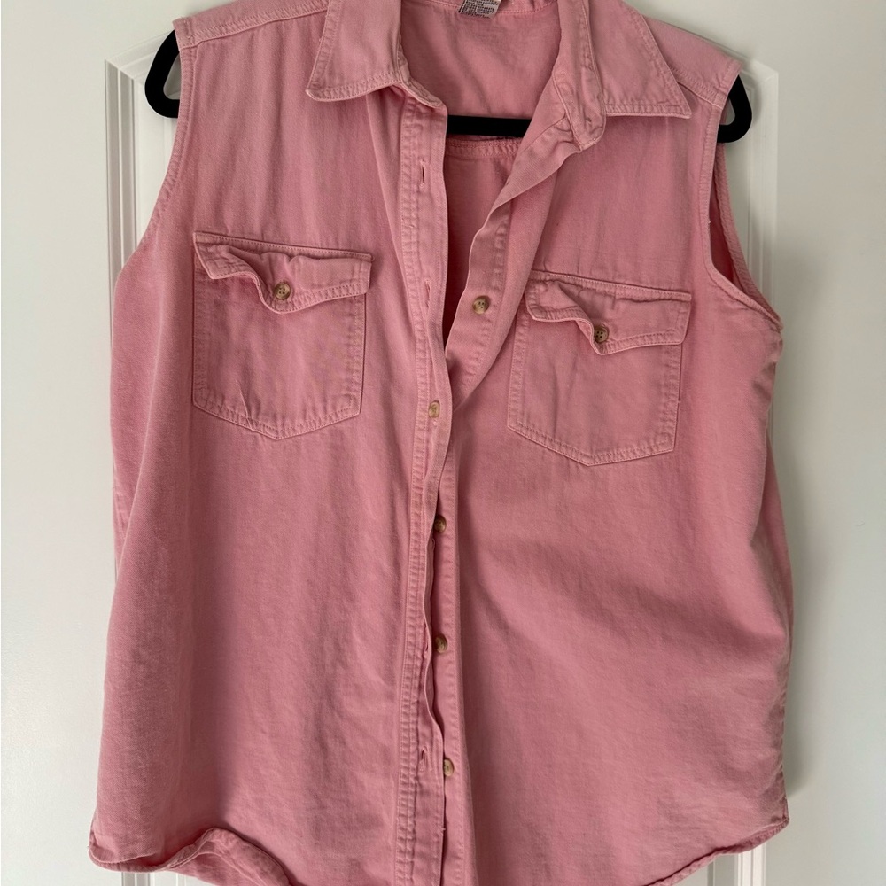 Sleeveless Pink Button-Down Shirt